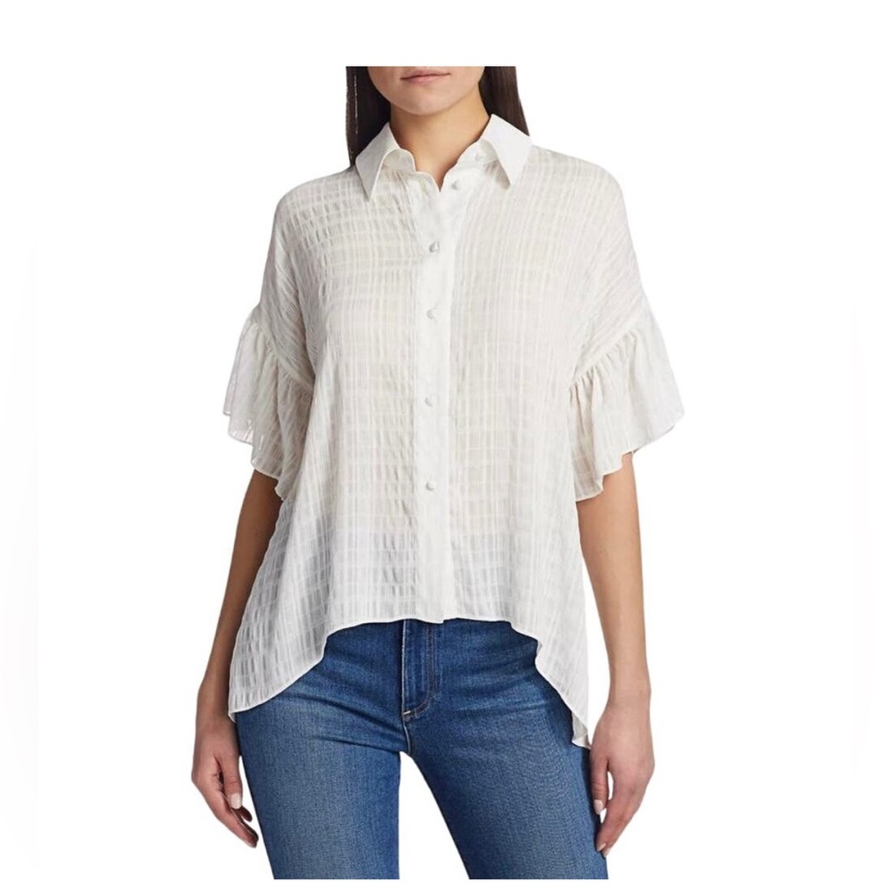Alice + Olivia Women's Edyth Ruffle Sleeve Blouse in White. Size Large